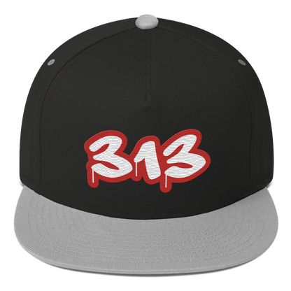 Detroit '313' Flat BIll Snapback (Aliform Red Tag Font)