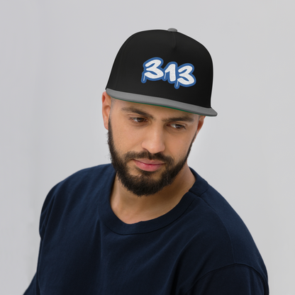 Detroit '313' Flat Bill Snapback (Motor Town Blue Tag Font)