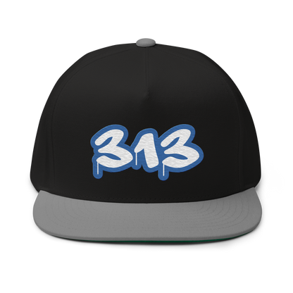 Detroit '313' Flat Bill Snapback (Motor Town Blue Tag Font)