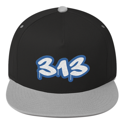 Detroit '313' Flat Bill Snapback (Motor Town Blue Tag Font)