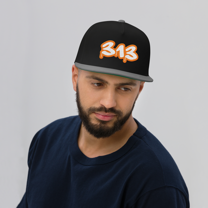 Detroit '313' Flat BIll Snapback (Orange Tag Font)