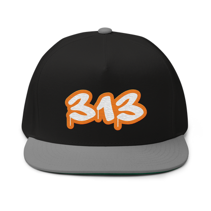 Detroit '313' Flat BIll Snapback (Orange Tag Font)