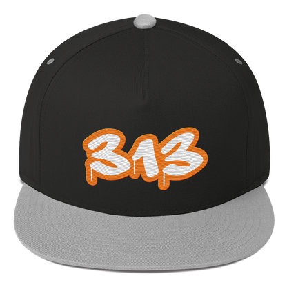 Detroit '313' Flat BIll Snapback (Orange Tag Font)