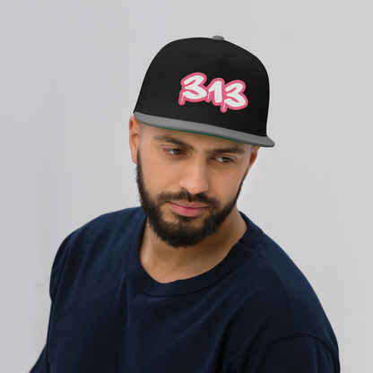 Detroit '313' Flat BIll Snapback (Rhodochrosite Pink Tag Font)