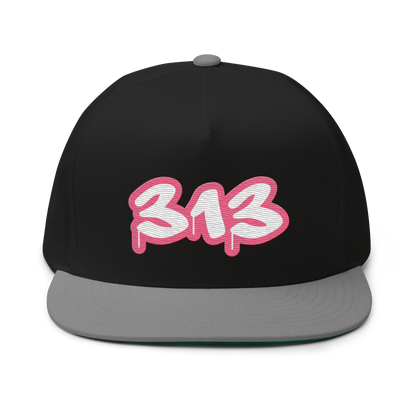 Detroit '313' Flat BIll Snapback (Rhodochrosite Pink Tag Font)