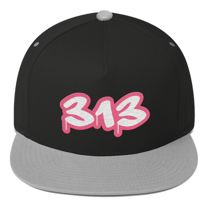 Detroit '313' Flat BIll Snapback (Rhodochrosite Pink Tag Font)