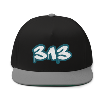 Detroit '313' Flat BIll Snapback (Auburn Hills Teal Tag Font)