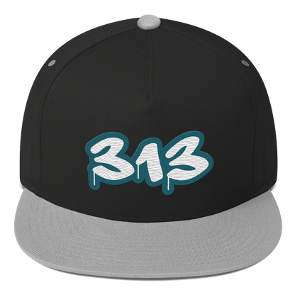 Detroit '313' Flat BIll Snapback (Auburn Hills Teal Tag Font)