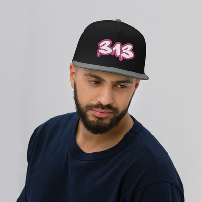 Detroit '313' Flat BIll Snapback (Apple Blossom Pink Tag Font)