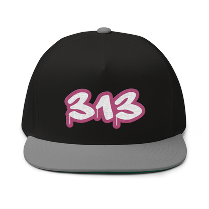 Detroit '313' Flat BIll Snapback (Apple Blossom Pink Tag Font)