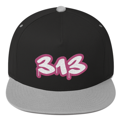 Detroit '313' Flat BIll Snapback (Apple Blossom Pink Tag Font)