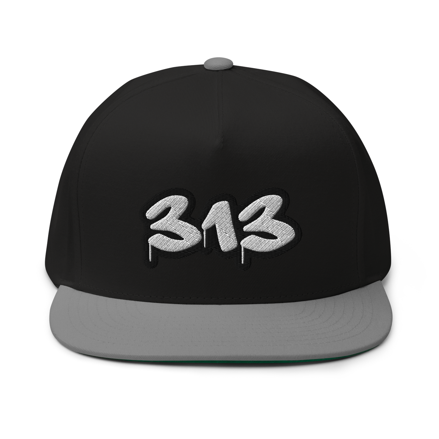 Detroit '313' Flat BIll Snapback (White/Black Tag Font)