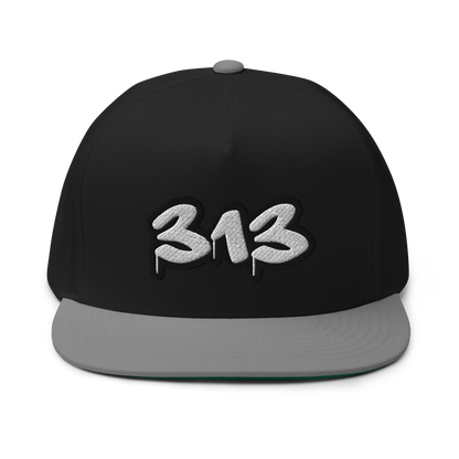 Detroit '313' Flat BIll Snapback (White/Black Tag Font)