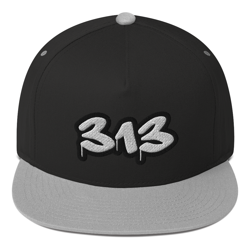 Detroit '313' Flat BIll Snapback (White/Black Tag Font)