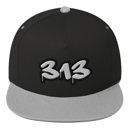 Detroit '313' Flat BIll Snapback (White/Black Tag Font)