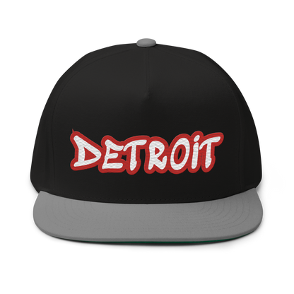 'Detroit' Flat Bill Snapback (Aliform Red Tag Font)