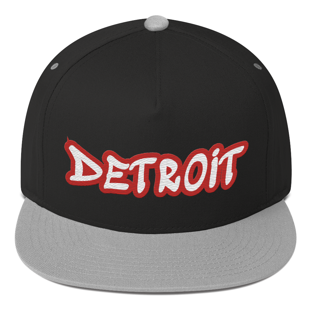 'Detroit' Flat Bill Snapback (Aliform Red Tag Font)