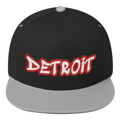 'Detroit' Flat Bill Snapback (Aliform Red Tag Font)