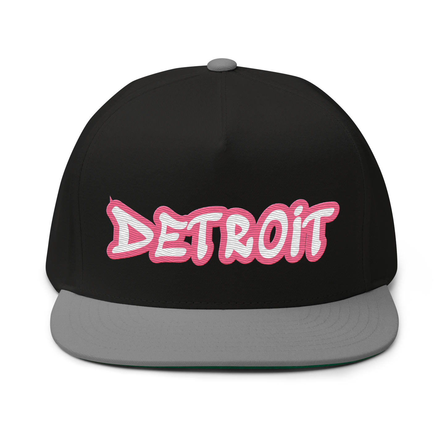 'Detroit' Flat Bill Snapback (Rhodochrosite Pink Tag Font)