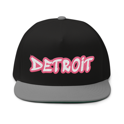 'Detroit' Flat Bill Snapback (Rhodochrosite Pink Tag Font)