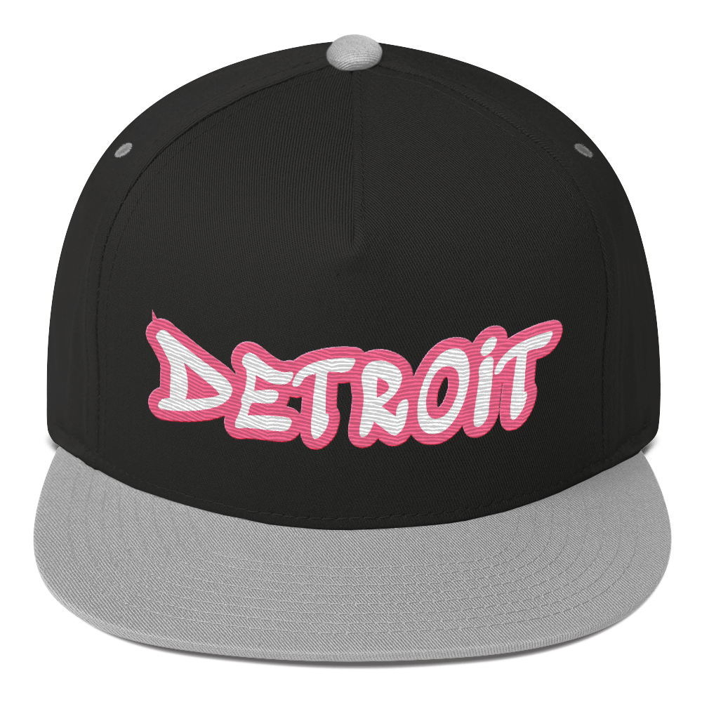 'Detroit' Flat Bill Snapback (Rhodochrosite Pink Tag Font)