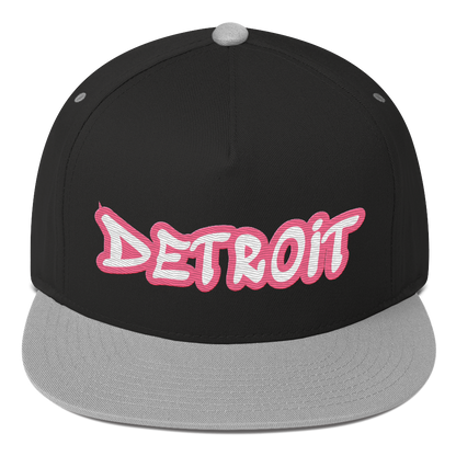 'Detroit' Flat Bill Snapback (Rhodochrosite Pink Tag Font)