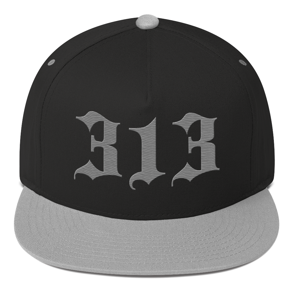 Detroit '313' Snapback (Old English Font) | 5-Panel - Grey