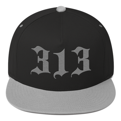 Detroit '313' Snapback (Old English Font) | 5-Panel - Grey