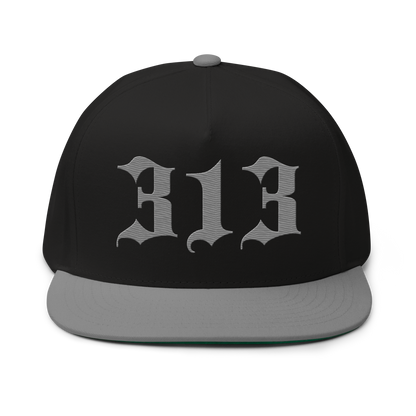 Detroit '313' Snapback (Old English Font) | 5-Panel - Grey