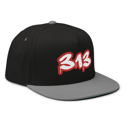 Detroit '313' Flat BIll Snapback (Aliform Red Tag Font)