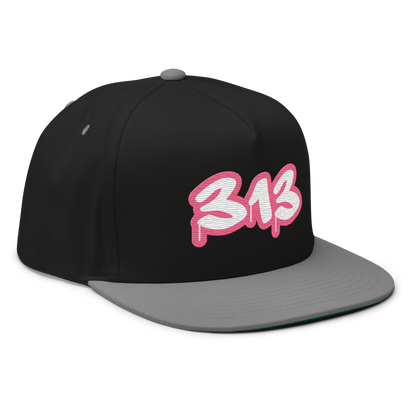 Detroit '313' Flat BIll Snapback (Rhodochrosite Pink Tag Font)