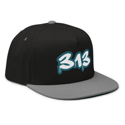 Detroit '313' Flat BIll Snapback (Auburn Hills Teal Tag Font)