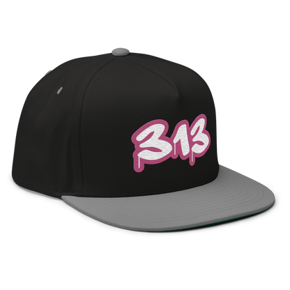 Detroit '313' Flat BIll Snapback (Apple Blossom Pink Tag Font)