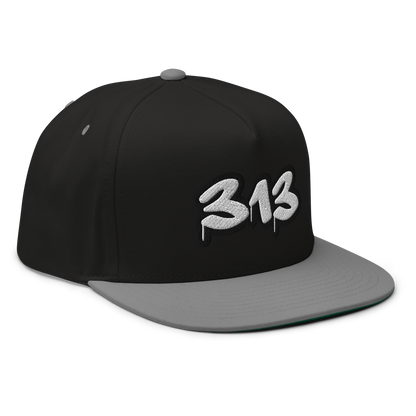 Detroit '313' Flat BIll Snapback (White/Black Tag Font)