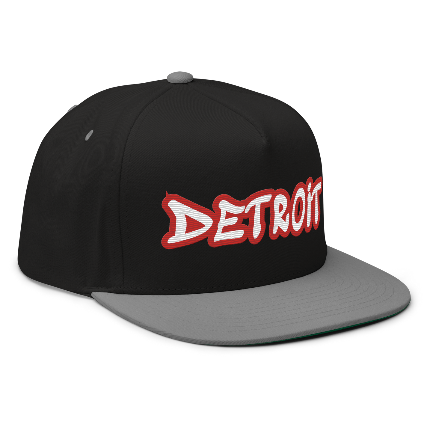 'Detroit' Flat Bill Snapback (Aliform Red Tag Font)