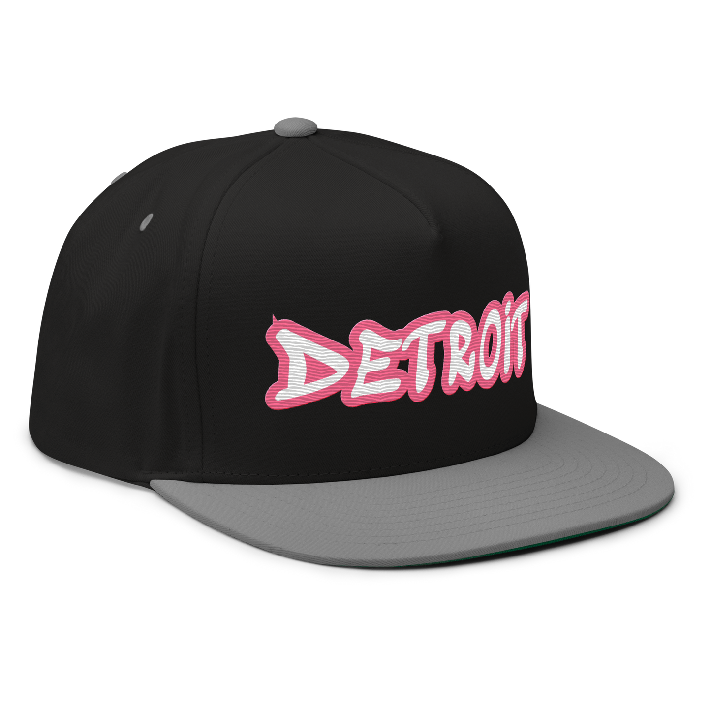 'Detroit' Flat Bill Snapback (Rhodochrosite Pink Tag Font)