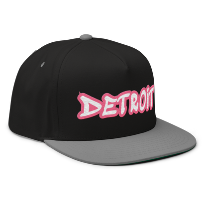 'Detroit' Flat Bill Snapback (Rhodochrosite Pink Tag Font)