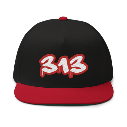 Detroit '313' Flat BIll Snapback (Aliform Red Tag Font)