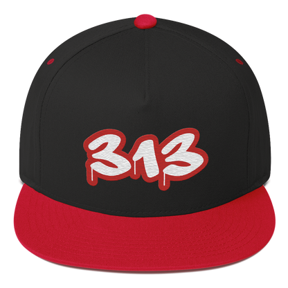 Detroit '313' Flat BIll Snapback (Aliform Red Tag Font)