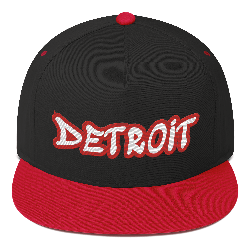 'Detroit' Flat Bill Snapback (Aliform Red Tag Font)