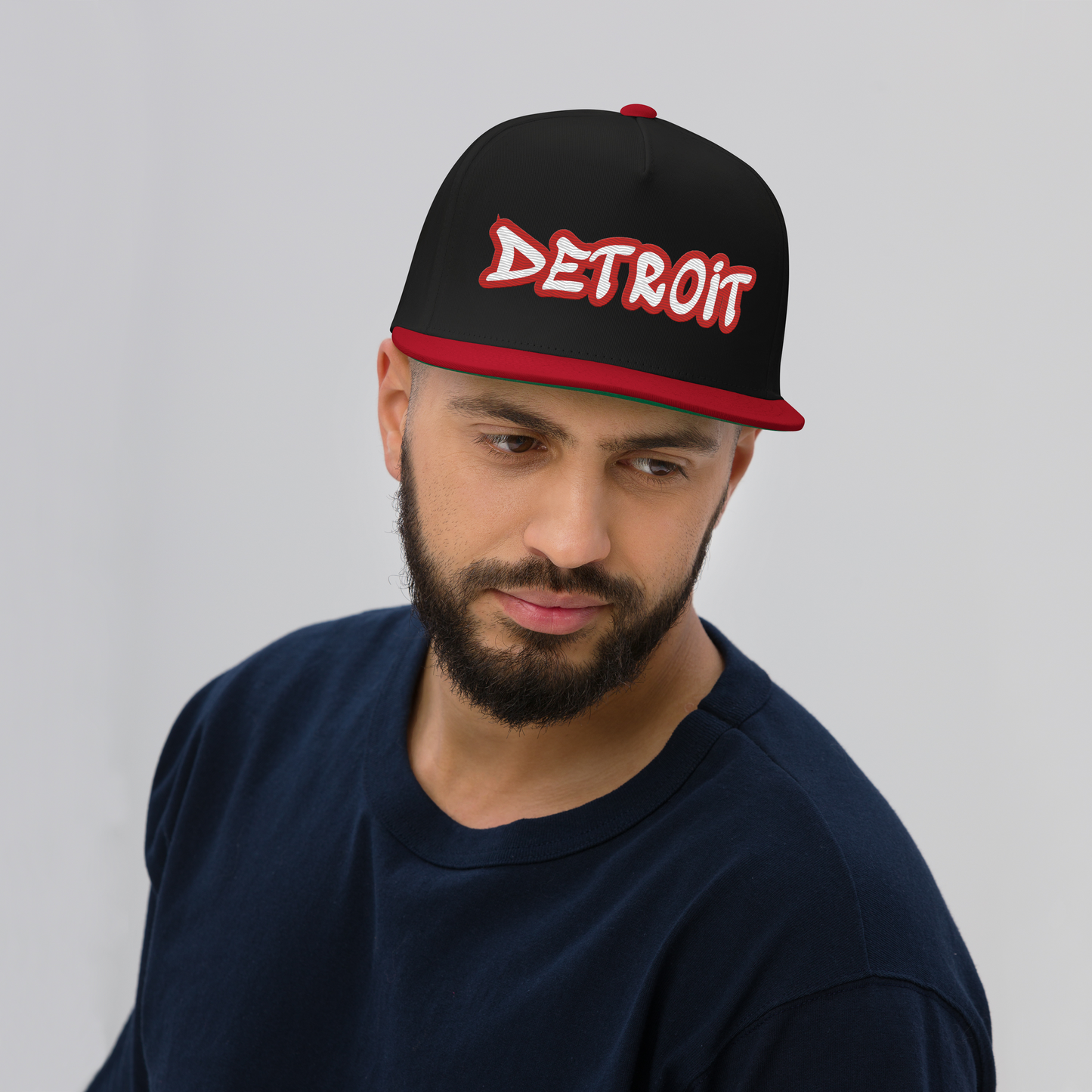 'Detroit' Flat Bill Snapback (Aliform Red Tag Font)