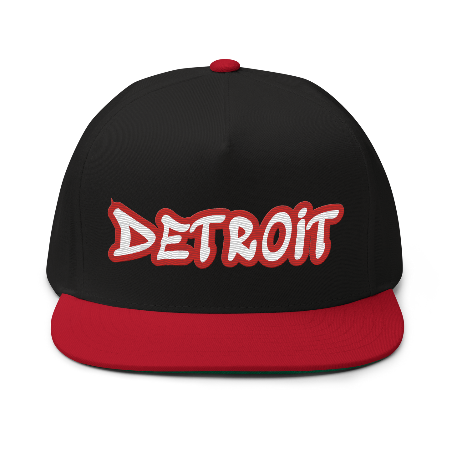 'Detroit' Flat Bill Snapback (Aliform Red Tag Font)