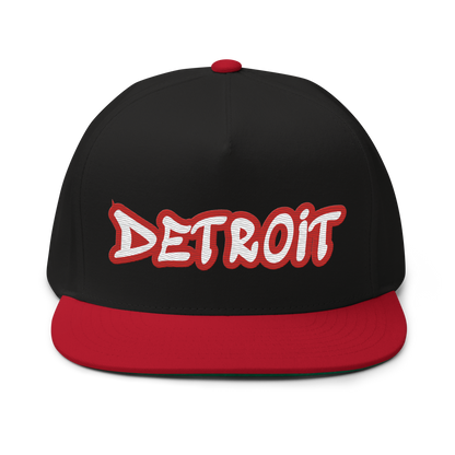 'Detroit' Flat Bill Snapback (Aliform Red Tag Font)