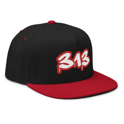 Detroit '313' Flat BIll Snapback (Aliform Red Tag Font)