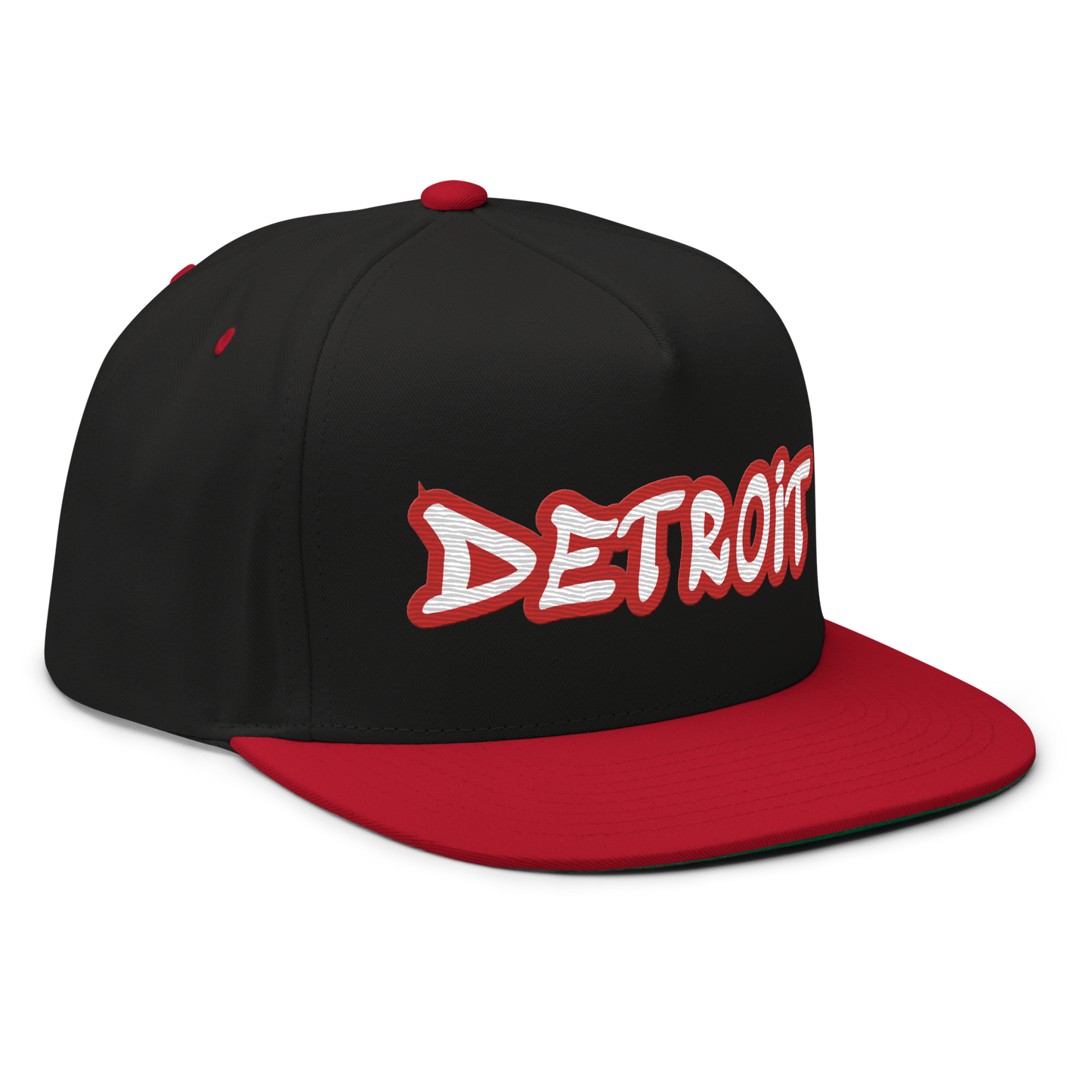 'Detroit' Flat Bill Snapback (Aliform Red Tag Font)