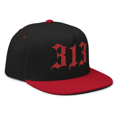 Detroit '313' Snapback (Old English Font) | 5-Panel - Red