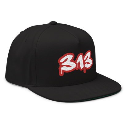 Detroit '313' Flat BIll Snapback (Aliform Red Tag Font)