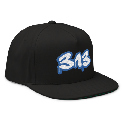 Detroit '313' Flat Bill Snapback (Motor Town Blue Tag Font)