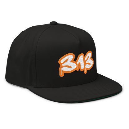 Detroit '313' Flat BIll Snapback (Orange Tag Font)