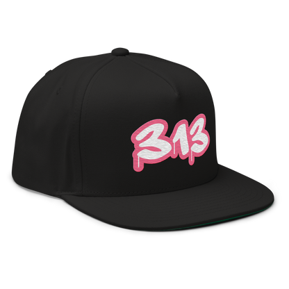 Detroit '313' Flat BIll Snapback (Rhodochrosite Pink Tag Font)